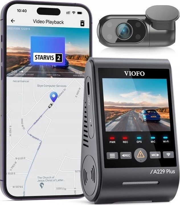 Vaizdo Registratorius - VIOFO A229 Pro 2CH-G GPS 4K Dviejų kamerų Juodas