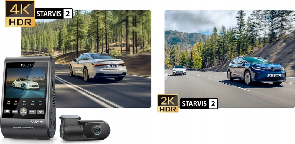 Vaizdo Registratorius - VIOFO A229 Pro 2CH-G GPS 4K Dviejų kamerų Juodas