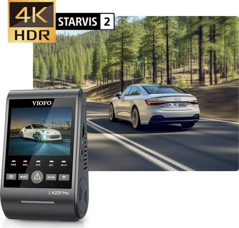 Vaizdo Registratorius - VIOFO A229 Pro 2CH-G GPS 4K Dviejų kamerų Juodas