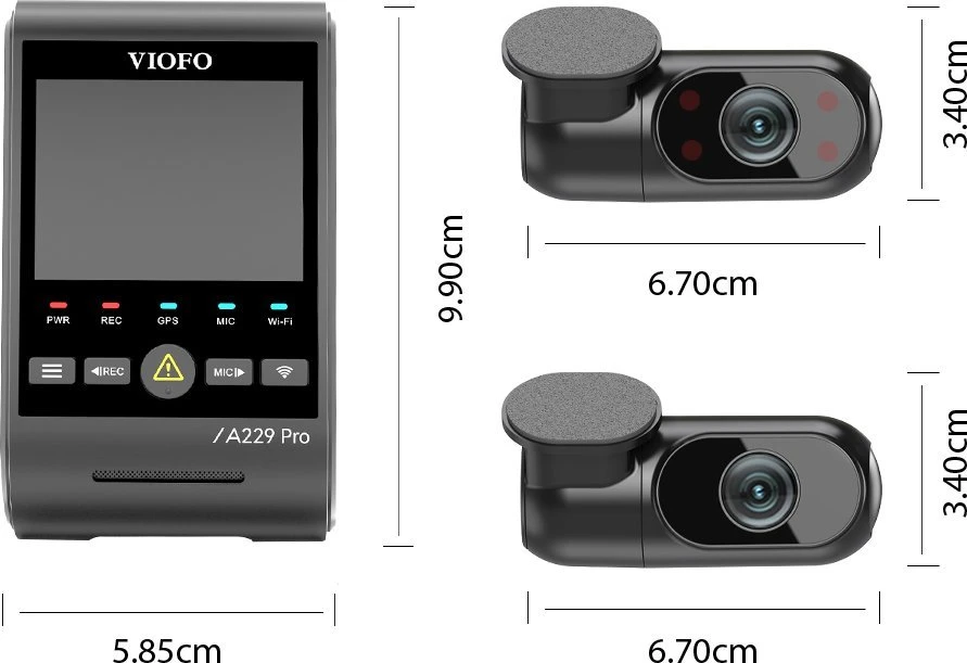 Vaizdo Registratorius - VIOFO A229 Pro 2CH-G GPS 4K Dviejų kamerų Juodas