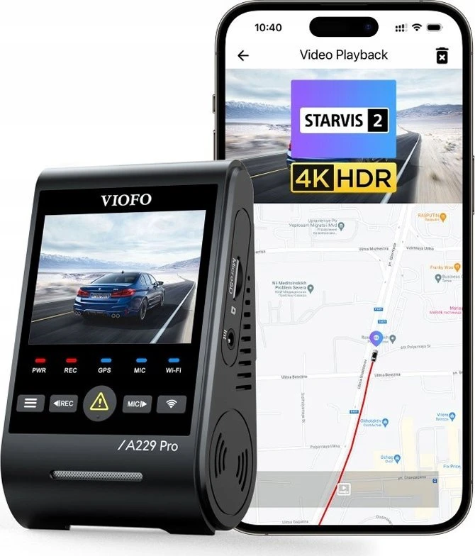 Vaizdo Registratorius - VIOFO A229 Pro 2CH-G GPS 4K Dviejų kamerų Juodas