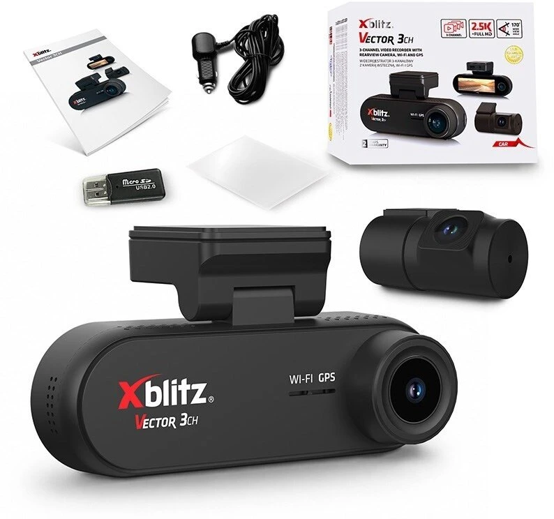 XBLITZ VECTOR 3CH 3-CHANNEL DVR WITH REARVIEW CAMERA, Wi-Fi, AND GPS