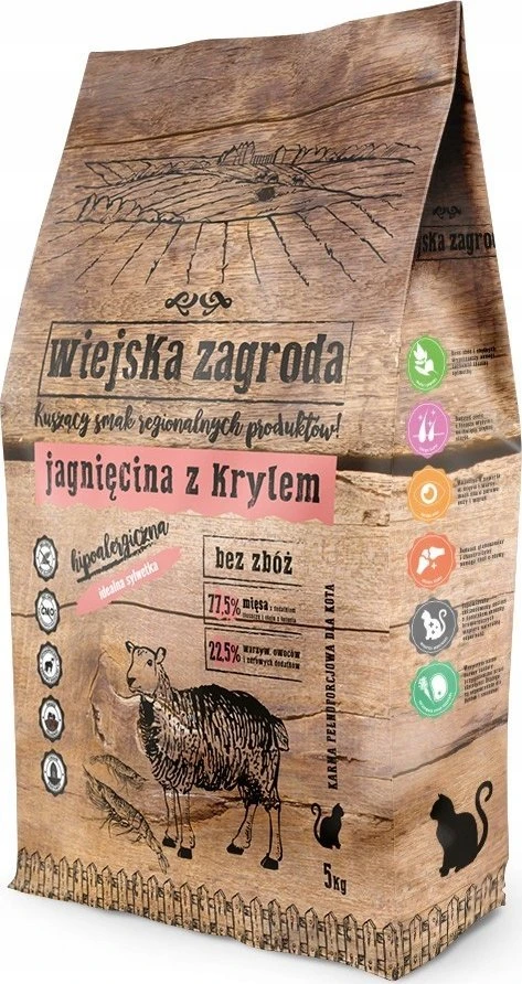 Wiejska Zagroda Rural Farm ėriena su kriliu - sausas kačių maistas - 5kg