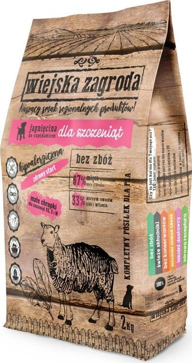 Šunų maistas - Wiejska Zagroda ėrienos su špinatais šuniukams 2kg