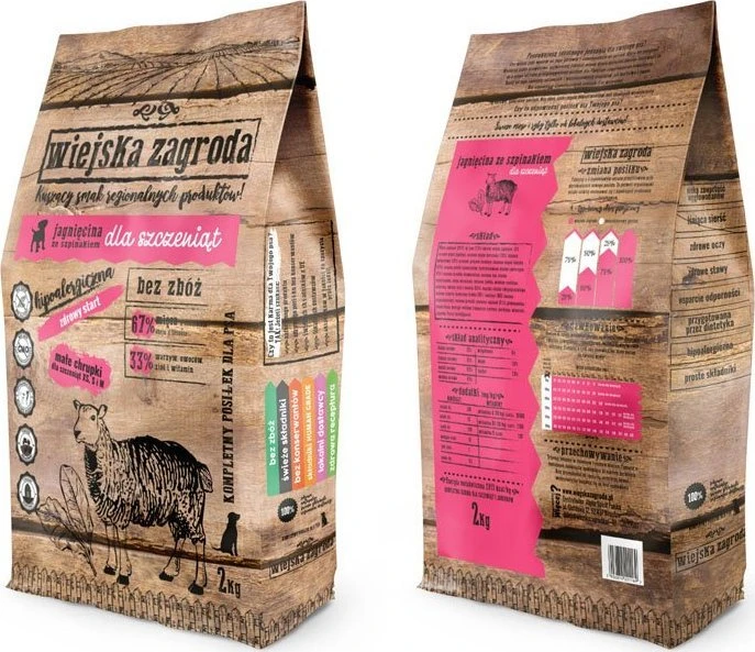 Šunų maistas - Wiejska Zagroda ėrienos su špinatais šuniukams 2kg