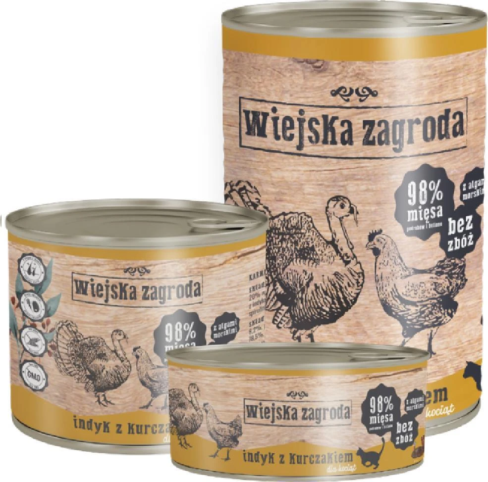 Kačių Maistas - WIEJSKA ZAGRODA Kalakutiena ir Vištiena Katinams 200g