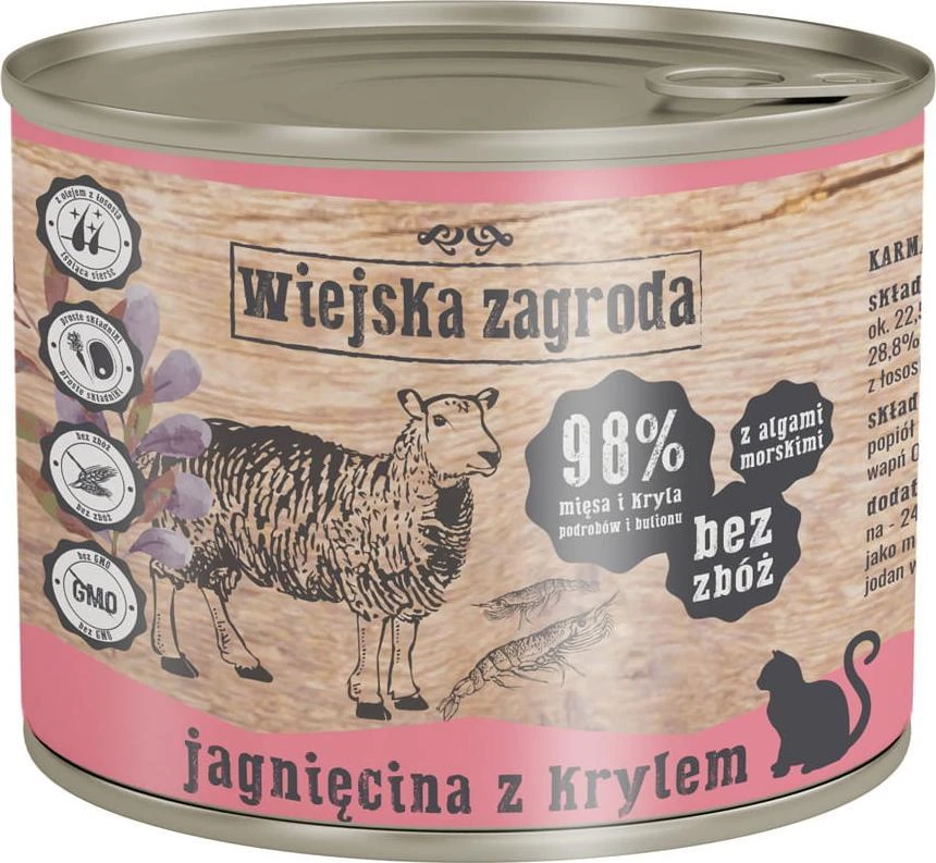 Kačių Maistas - Wiejska Zagroda Aviena su Kriliu Drėgnas Maistas 200g Be Glitimo