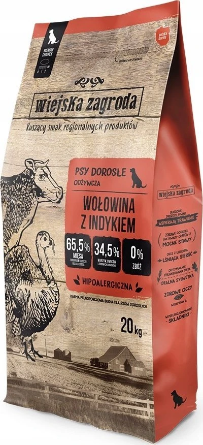Kaimo ūkis jautiena su kalakutiena L - sausas šunų maistas - 20kg