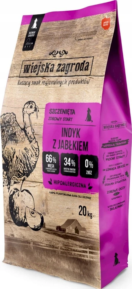 Sausas Šunų Maistas - WIEJSKA ZAGRODA Kalakutiena su obuolių traškučiais M 20 kg