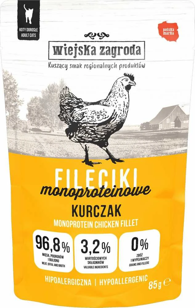 WIEJSKA ZAGRODA vištiena Monoprotein Fillets – šlapias maistas katėms – 85g