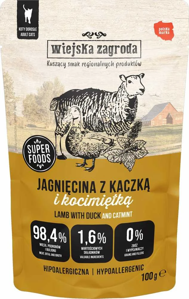 WIEJSKA ZAGRODA šlapias kačių ėdalas su antiena ir katžole – 100 g