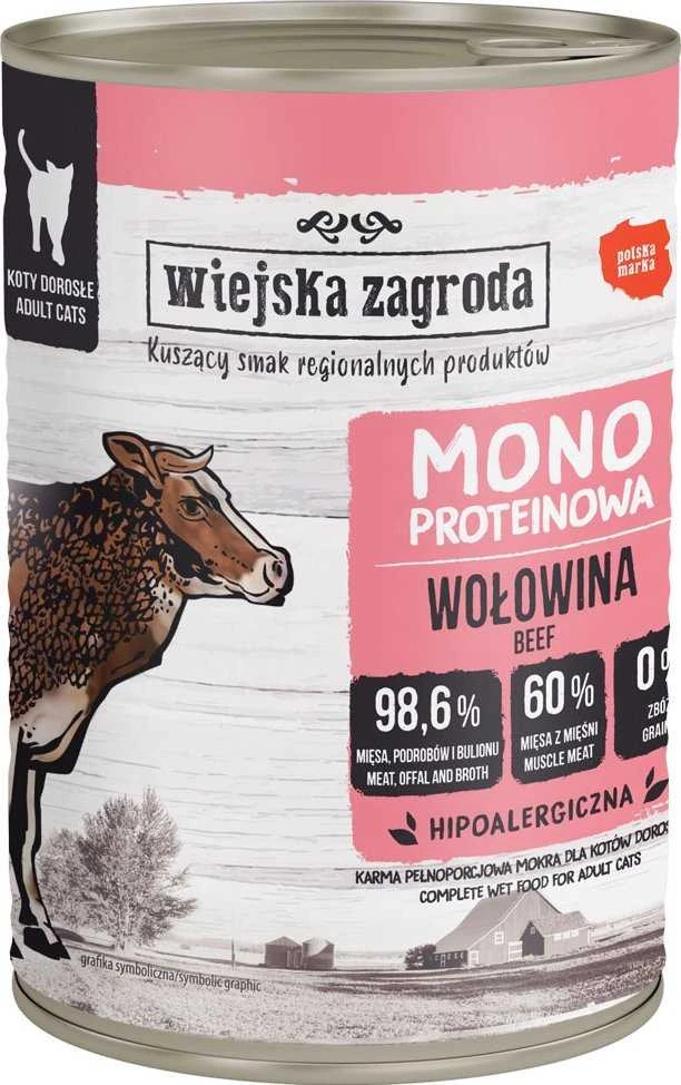Kačių Maistas - WIEJSKA ZAGRODA Monoproteininis Jautienos Konservuotas 400g Be Gliuteno Be Grūdų