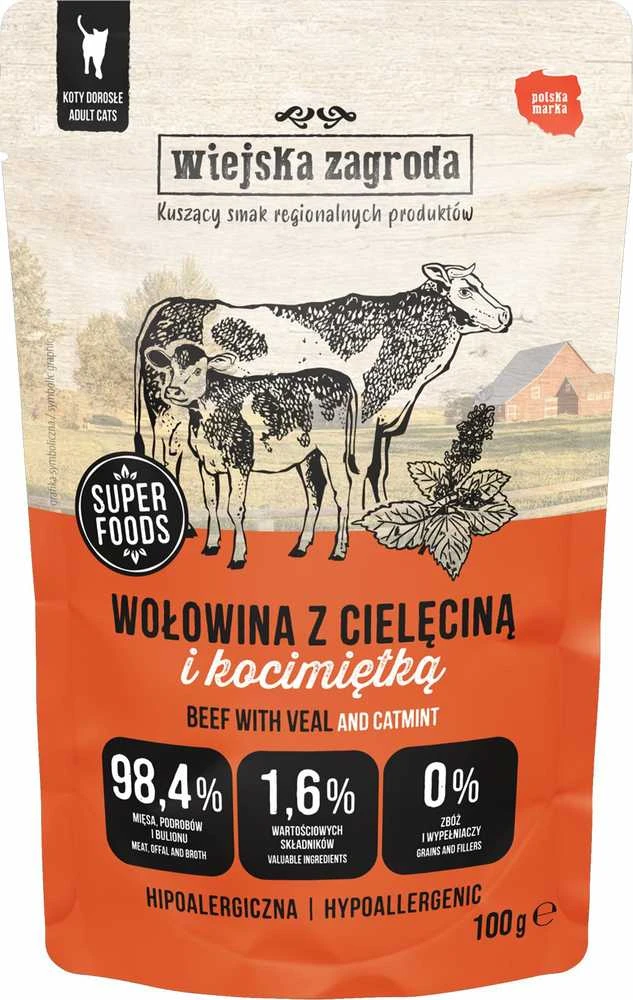 WIEJSKA ZAGRODA jautiena su veršiena ir katžole – šlapias kačių ėdalas – 100 g