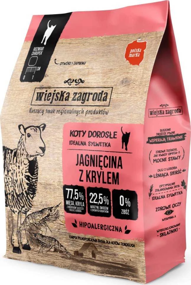 Kačių Maistas - WIEJSKA ZAGRODA Aviena su Kriliu Sausas - 400g