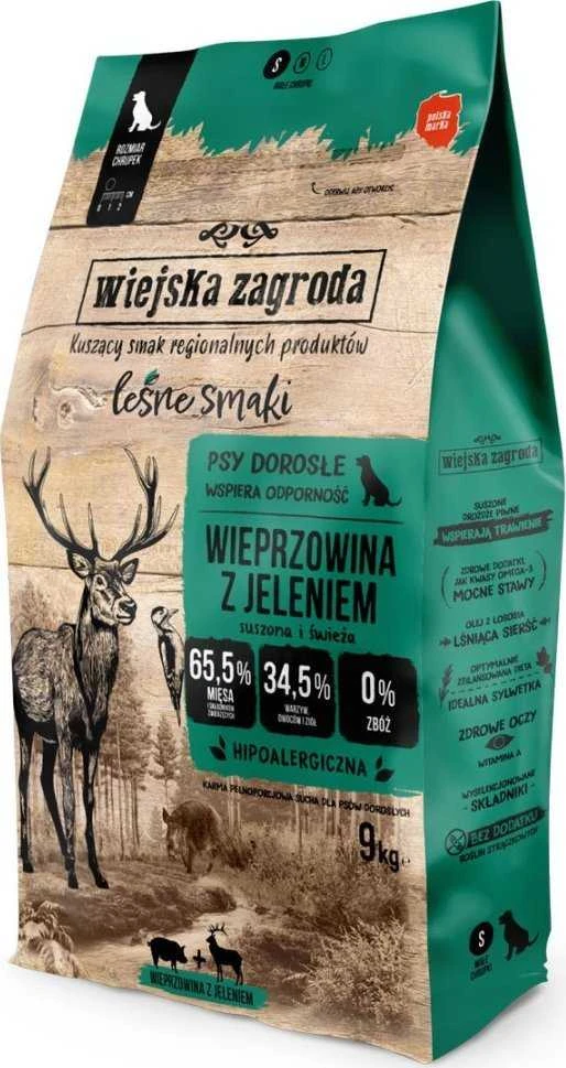 WIEJSKA ZAGRODA Forest Flavours Kiauliena su Elniena Crunchy S - sausas Maistas šunims - 9kg