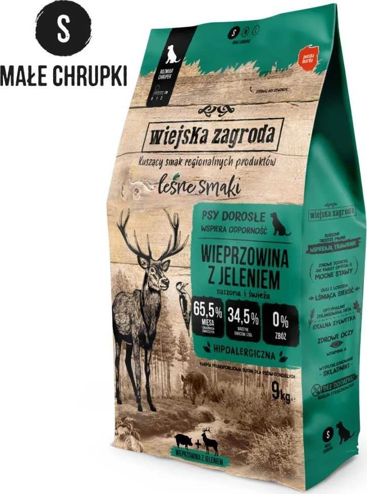 WIEJSKA ZAGRODA Forest Flavours Kiauliena su Elniena Crunchy S - sausas Maistas šunims - 9kg