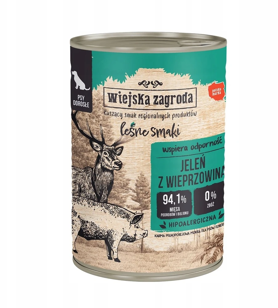 Šunų Maistas - Wiejska Zagroda Elnienos su Kiauliena Šlapias 400g Be Glitimo