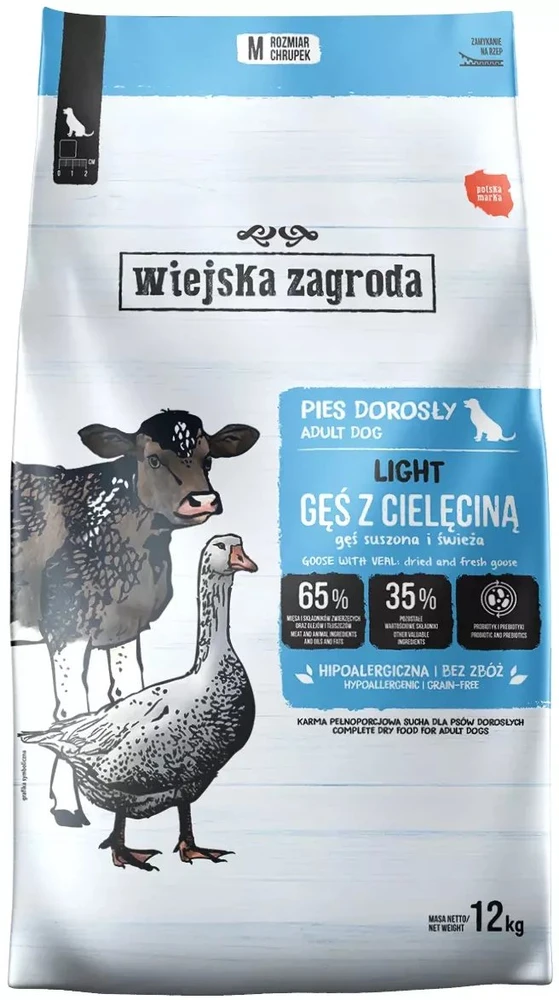WIEJSKA ZAGRODA Light Goose with veal – sausas Maistas šunims – 12kg