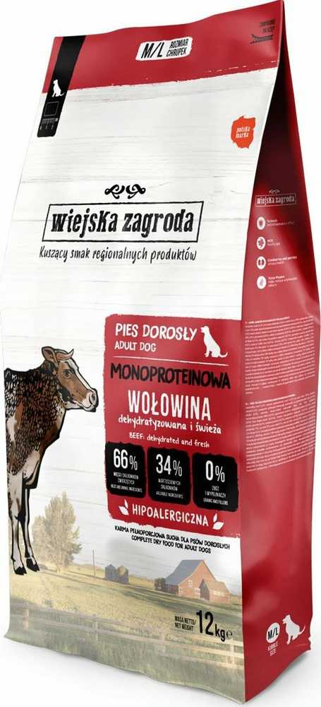 Sausas Šunų Maistas - WIEJSKA ZAGRODA Monoprotein jautiena 12kg