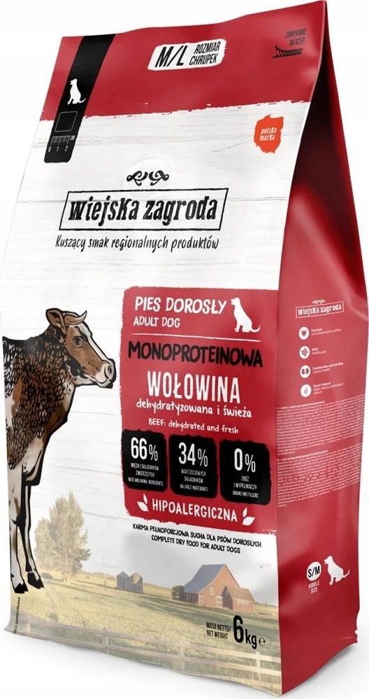 Sausas Šunų Maistas - WIEJSKA ZAGRODA Monoprotein jautiena 6kg