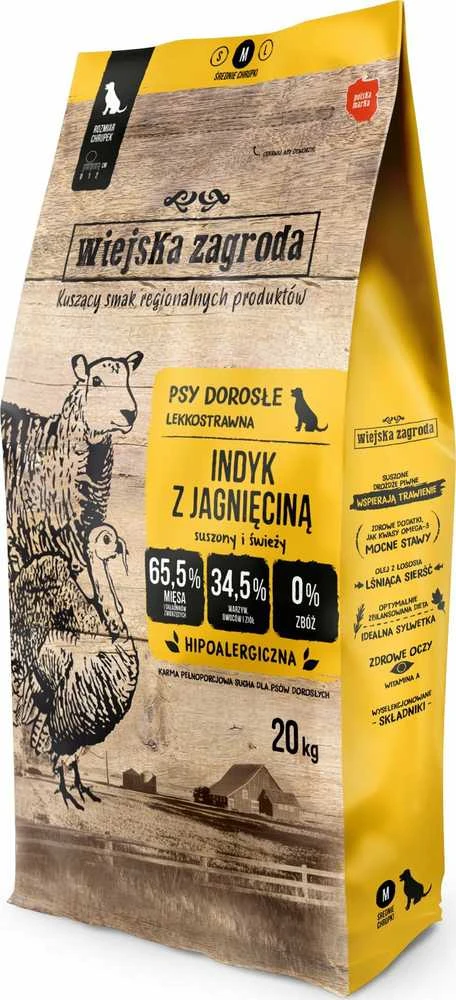 WIEJSKA ZAGRODA kalakutiena su ėriena M – dry dog food – 20kg