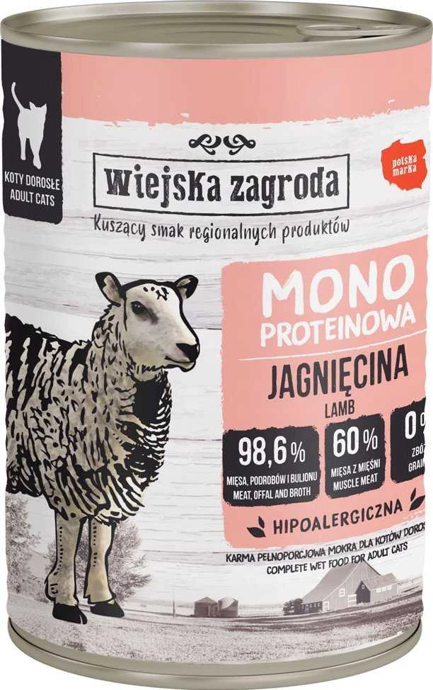 WIEJSKA ZAGRODA Monoprotein ėriena – šlapias kačių maistas – 400g