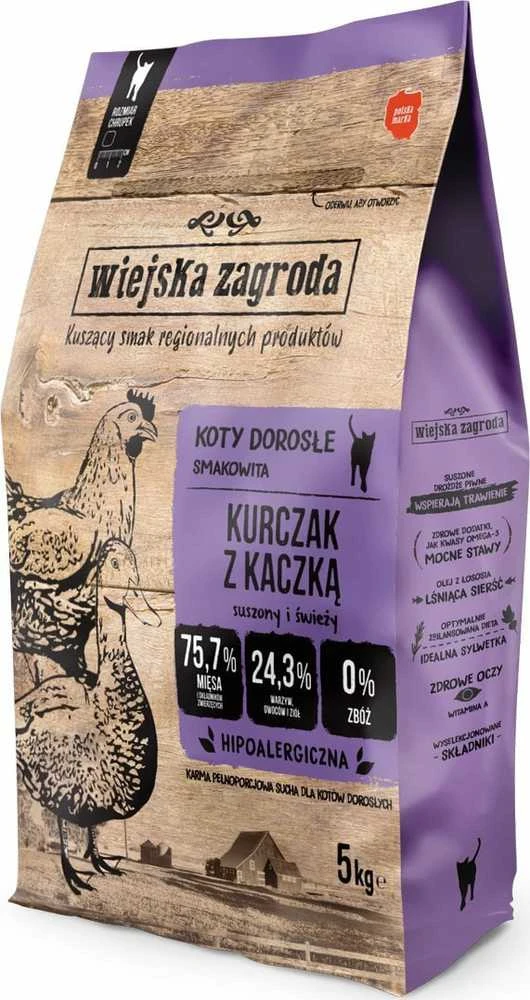 Sausas kačių maistas - WIEJSKA ZAGRODA Vištiena ir Antis 5kg