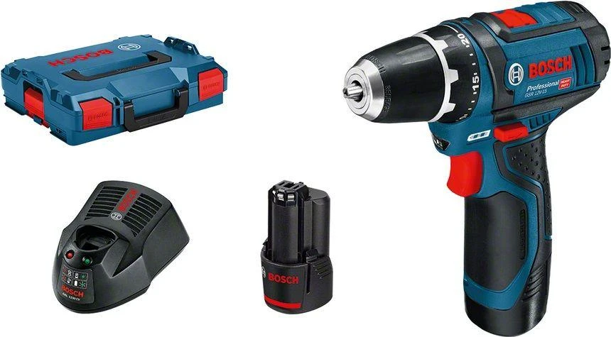 Akumuliatorinis suktuvas-gręžtuvas, Bosch GSR 12V-15, 2x2,0 Ah Li-Ion + L-Boxx