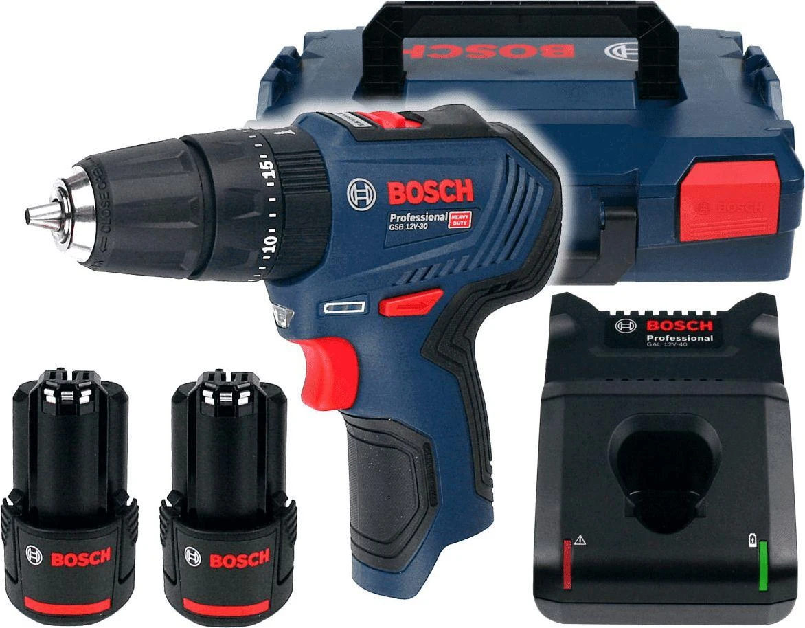 Bosch GSB 12V-30 suktuvas-gręžtuvas su priedais