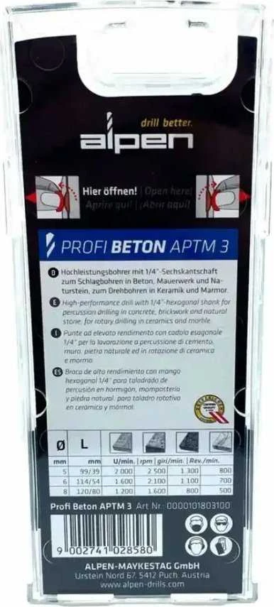 Grąžtas Wiertło Alpen Alpen APTM3 HM-Betoninis šešiakampių rinkinys 3 vnt.