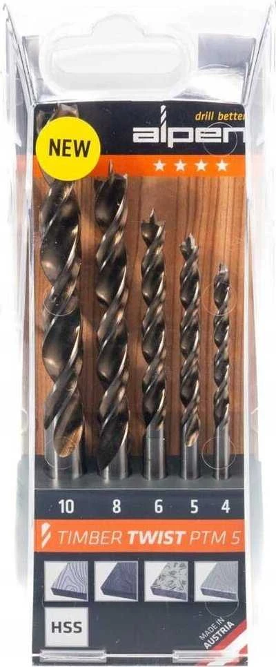 Grąžtas sukamųjų grąžtų rinkinys medienai 4-10mm, 5 vnt. PTM 5, Timber Twist Alpen [0067100005100]