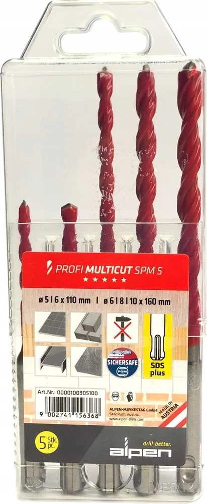 Grąžtas ALPEN Rinkinys grąžtų SDS+ MULTICUT 5cz.