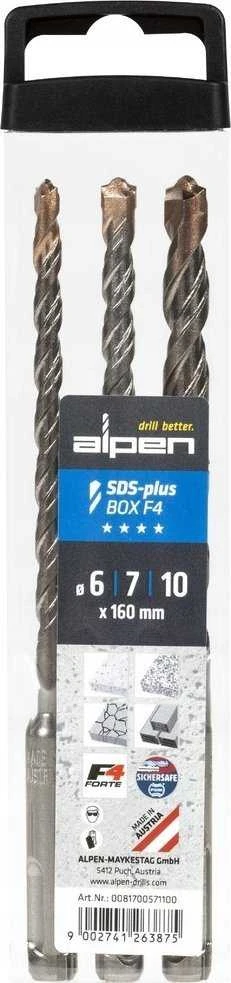 Grąžtas rinkinyje 3 vnt. Widia betono grąžtai SDS+, BOX F4, Alpen [0081700568100]