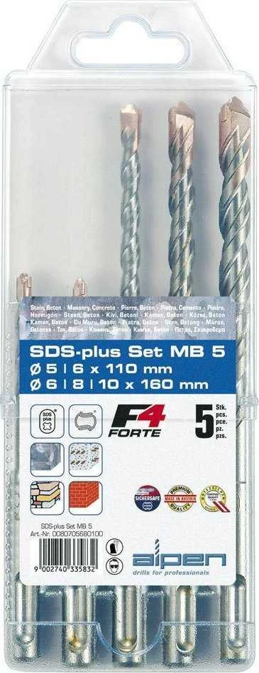 Grąžtas rinkinyje 5 vnt. Widia betono grąžtai SDS+, F4, MB5, Alpen [0080705680100]
