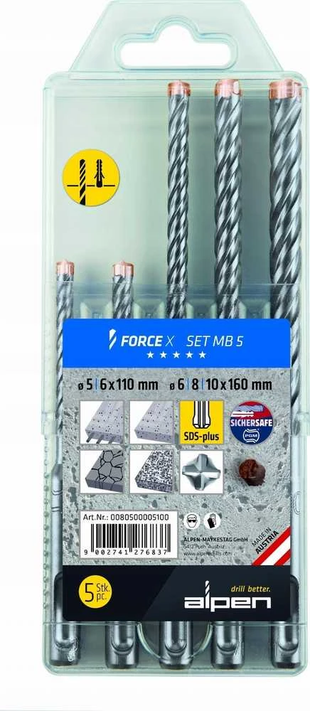 Grąžtas Wiertło Alpen Alpen Set SDS+ FORCE X MB 5 (805+815)