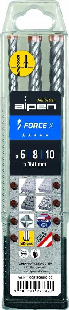 Grąžtas Wiertło Alpen SDS+ FORCE X Box 3 vnt. 6- 8-10x160