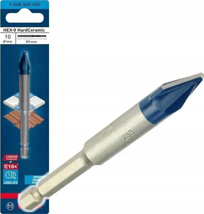 Grąžtas Bosch HEX-9 HardCeramic 10x90 mm, 1 vnt.