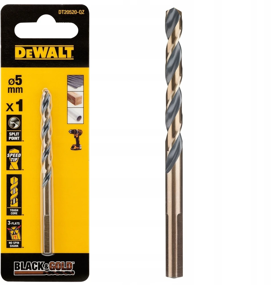 Grąžtas wiertło do metalu 5.0mm, serii Juodas&Gold 1szt. firmy DeWALT [DT20520-QZ]