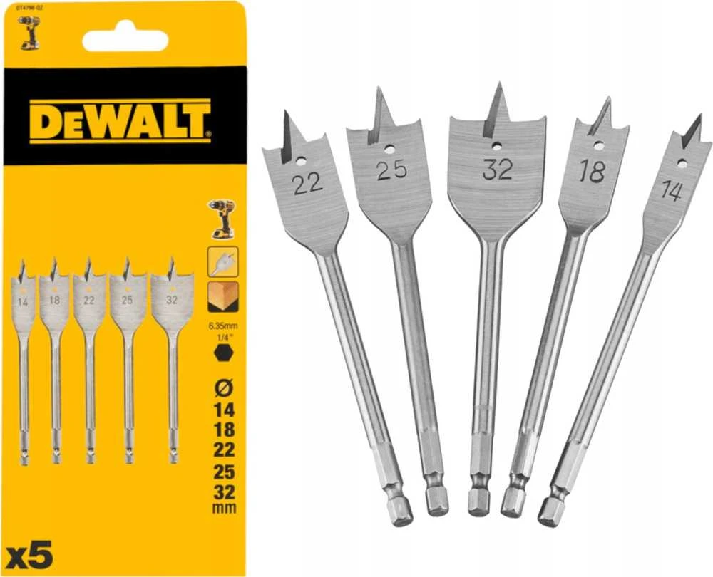 DEWALT PLOKŠČIASIS GRĄŽTAS RINKINYS 5vnt. 14, 18, 22, 25, 32mm HEX 1/4″