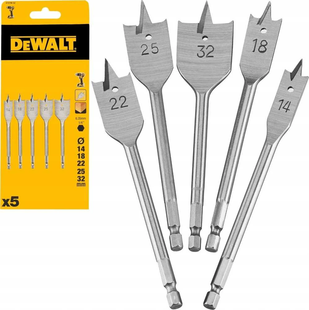 DEWALT PLOKŠČIASIS GRĄŽTAS RINKINYS 5vnt. 14, 18, 22, 25, 32mm HEX 1/4″
