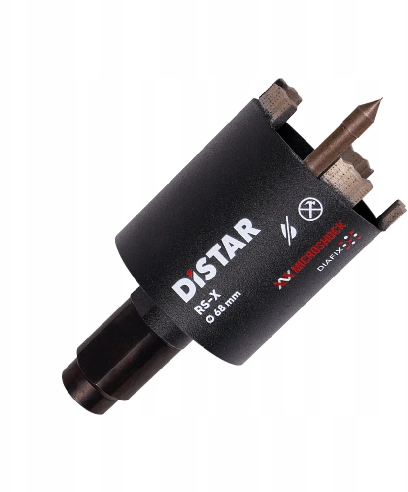 Grąžtas Deimantinė karūna rozetėms gręžti 68 mm, 72 mm, 82 mm RS-X Centrum, Distar su centratoriumi ir adapteriu iš M18 į M16, Karūnos skersmuo, mm: 68 mm