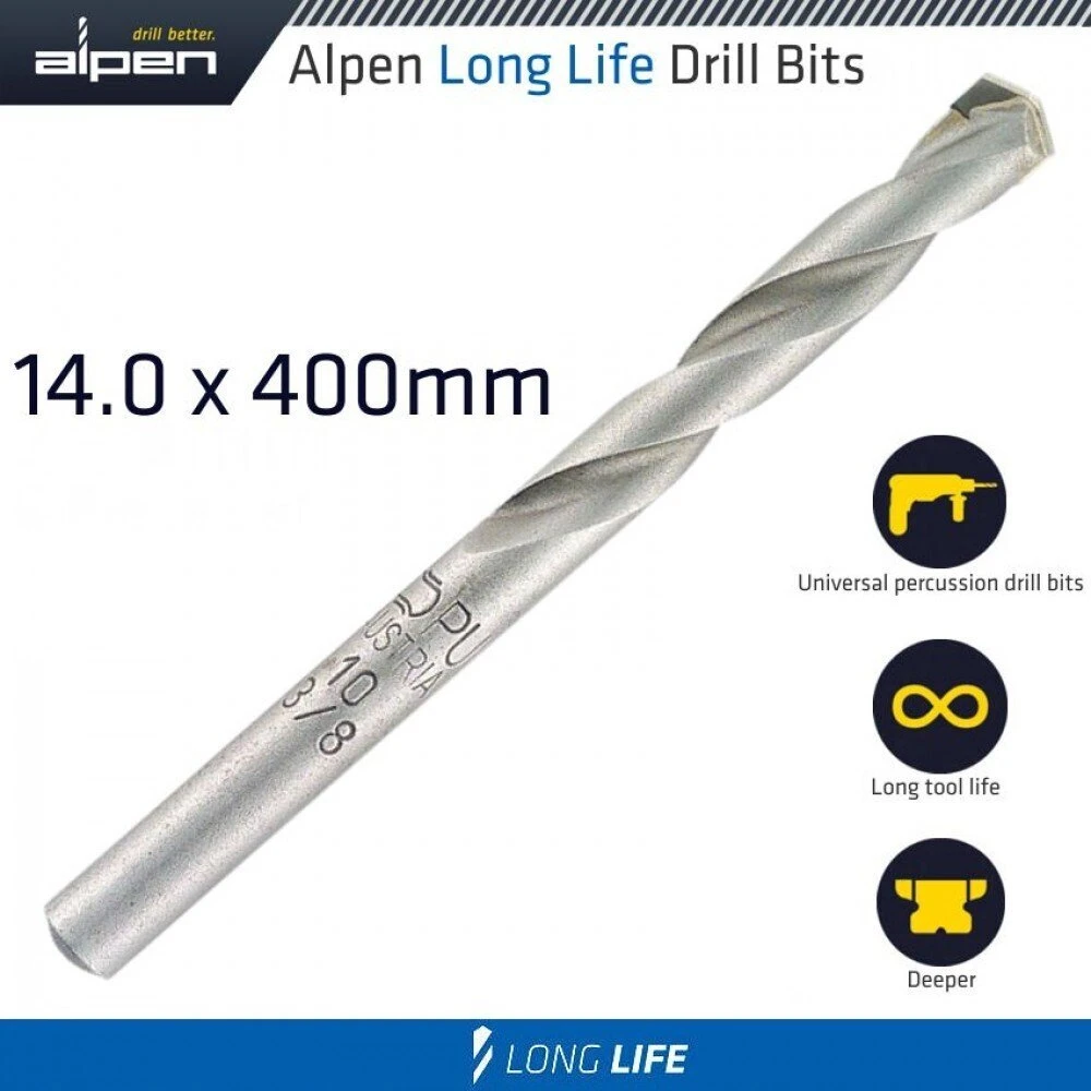 Daugiafunkcis grąžtas su kietmetalio antgaliais ir cilindriniu kotu, ilgas, 14x400 mm, Profi Multicut ALPEN 007300140