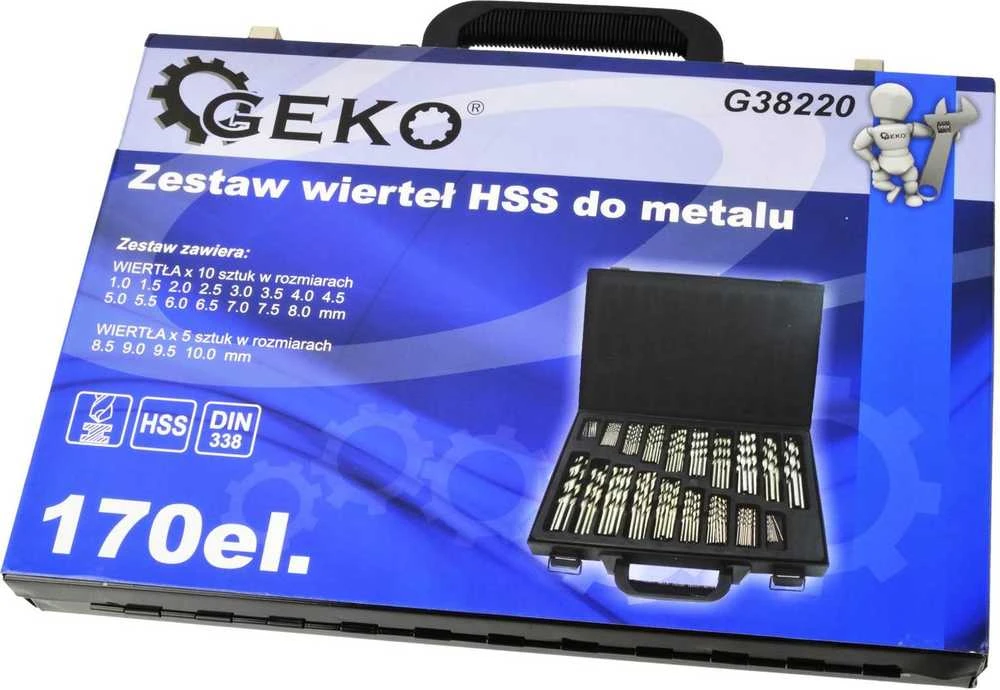 Sukomplektuotas cilindrinis grąžtas Geko HSS 1,0–10,0 mm mm