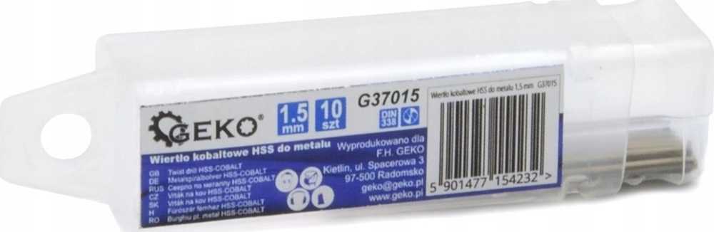Grąžtas Geko gręžtuvas Kobaltinis HSS gręžtuvas metalui 1,5 mm (10/2520)