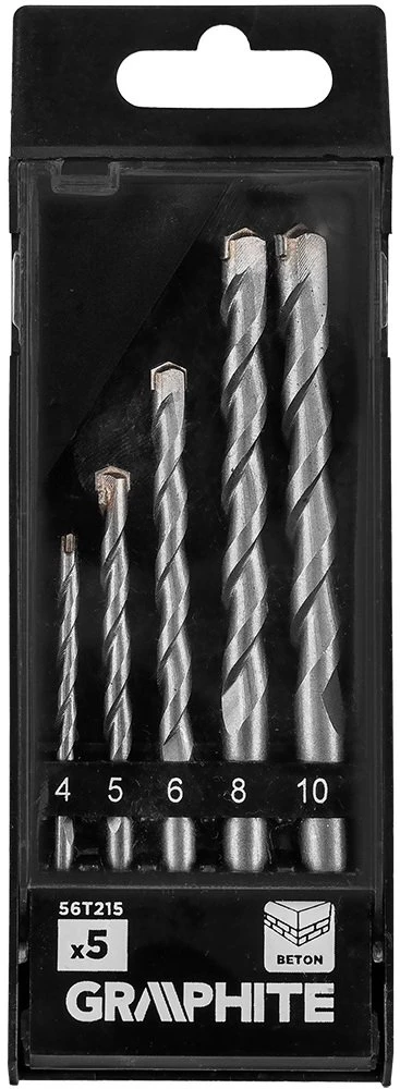 Grąžtas Graphite Rinkinys Grūdinto betono grąžtų rinkinys: 4, 5, 6, 8, 10 mm, 5 vnt.