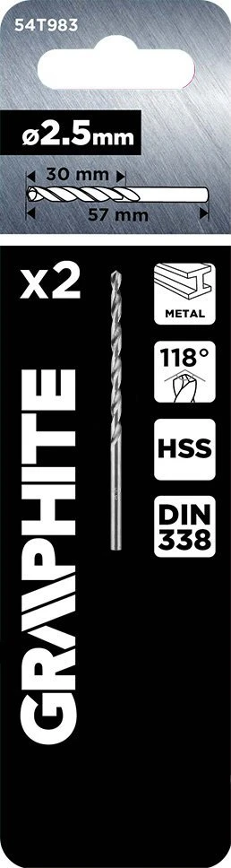 Grąžtas Wiertła HSS metalo grąžtai, DIN 338, 2,5 mm, 2 vnt.