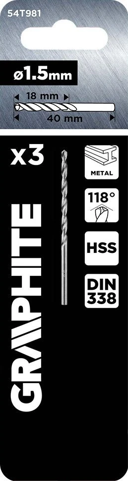Grąžtas Wiertła HSS metalo grąžtai, DIN 338, 1,5 mm, 3 vnt.
