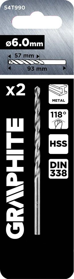 Grąžtas Wiertła HSS metalo grąžtai, DIN 338, 6 mm, 2 vnt.