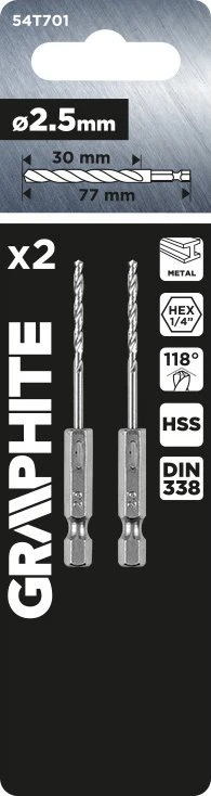 Wiertło Šešiakampis metalinis grąžtas 2,5 mm, 2 vnt.