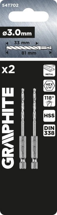 Wiertło Šešiakampis metalinis grąžtas 3,0 mm, 2 vnt.